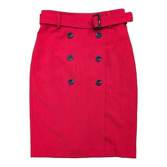 Ann Taylor skirt mod red buttons belt pencil 00p - Picture 1 of 6